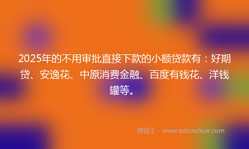 2025年的不用审批直接下款的小额贷款有：好期贷、安逸花、中原消费金融、百度有钱花、洋钱罐等。