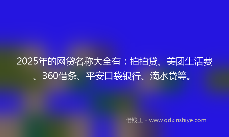 2025年的网贷名称大全有：拍拍贷、美团生活费、360借条、平安口袋银行、滴水贷等。