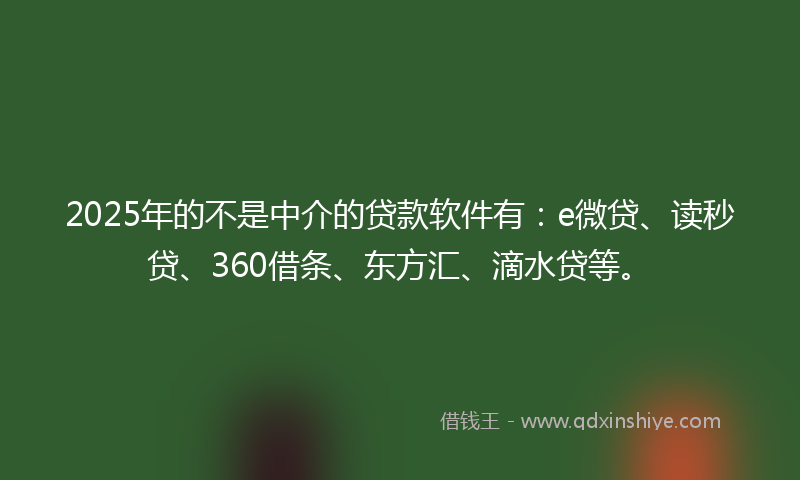 2025年的不是中介的贷款软件有：e微贷、读秒贷、360借条、东方汇、滴水贷等。