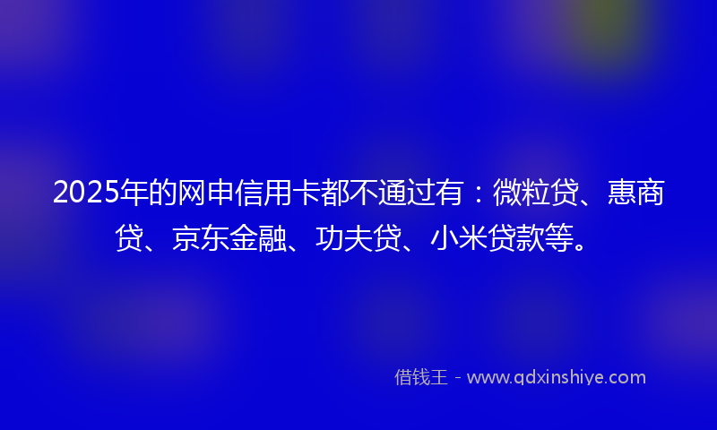 2025年的网申信用卡都不通过有：微粒贷、惠商贷、京东金融、功夫贷、小米贷款等。