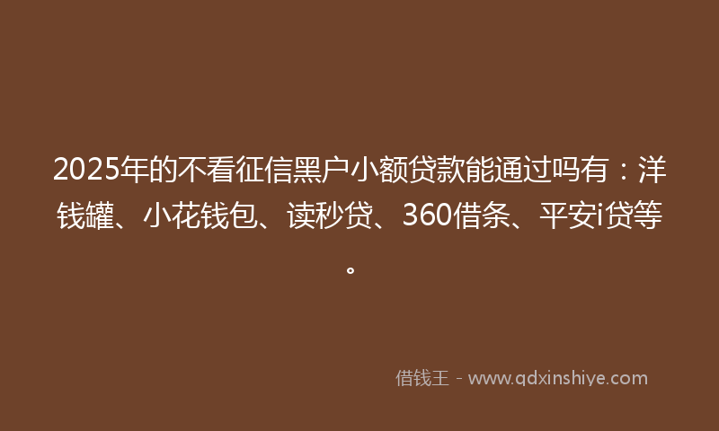 2025年的不看征信黑户小额贷款能通过吗有：洋钱罐、小花钱包、读秒贷、360借条、平安i贷等。