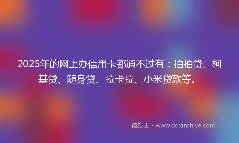 2025年的网上办信用卡都通不过有：拍拍贷、柯基贷、随身贷、拉卡拉、小米贷款等。