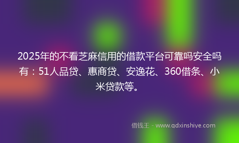 2025年的不看芝麻信用的借款平台可靠吗安全吗有：51人品贷、惠商贷、安逸花、360借条、小米贷款等。