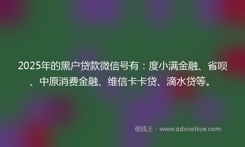 2025年的黑户贷款微信号有：度小满金融、省呗、中原消费金融、维信卡卡贷、滴水贷等。