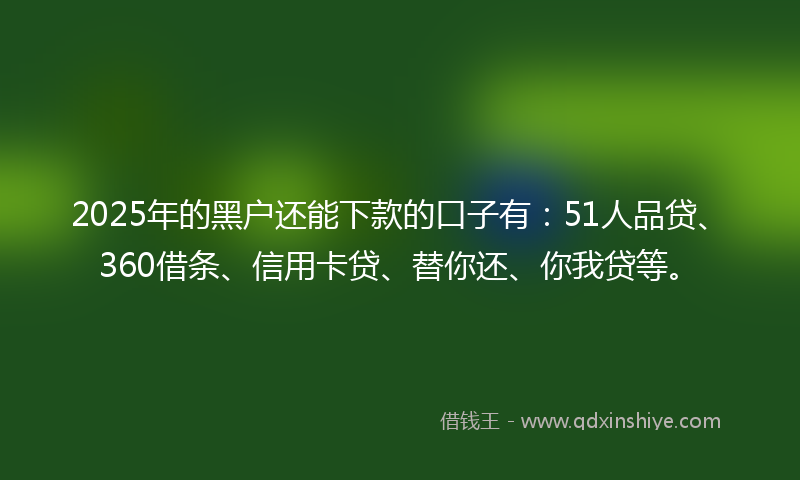2025年的黑户还能下款的口子有:51人品贷、360借条、信用卡贷、替你还、你我贷等。