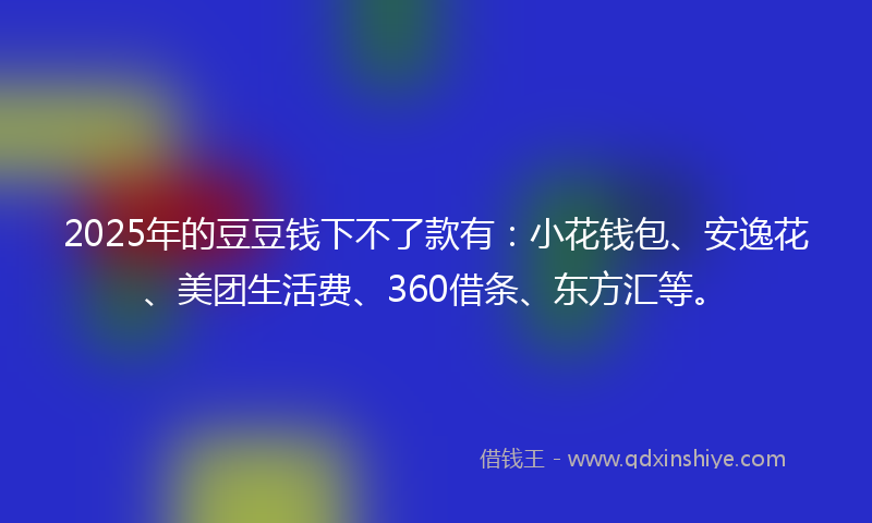 2025年的豆豆钱下不了款有：小花钱包、安逸花、美团生活费、360借条、东方汇等。