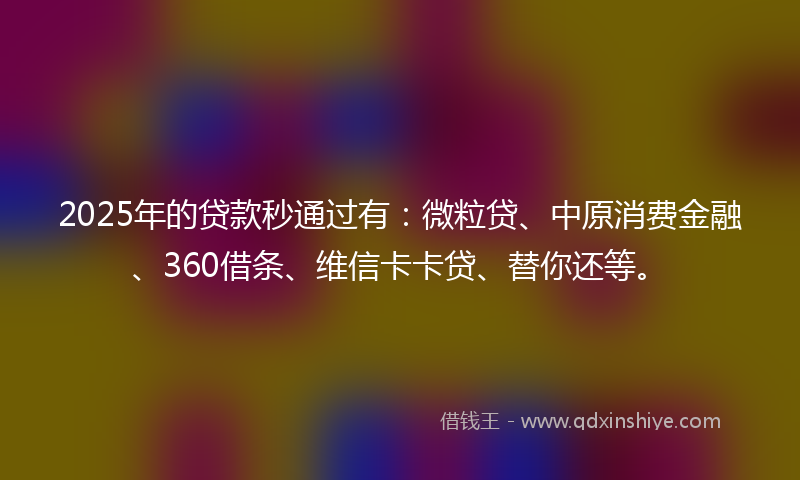 2025年的贷款秒通过有：微粒贷、中原消费金融、360借条、维信卡卡贷、替你还等。