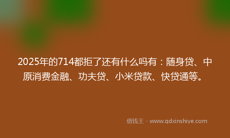 2025年的714都拒了还有什么吗有：随身贷、中原消费金融、功夫贷、小米贷款、快贷通等。