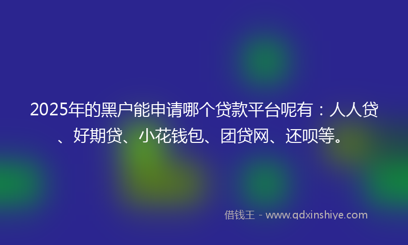 2025年的黑户能申请哪个贷款平台呢有：人人贷、好期贷、小花钱包、团贷网、还呗等。