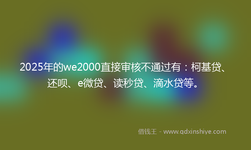 2025年的we2000直接审核不通过有：柯基贷、还呗、e微贷、读秒贷、滴水贷等。