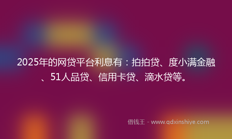 2025年的网贷平台利息有：拍拍贷、度小满金融、51人品贷、信用卡贷、滴水贷等。