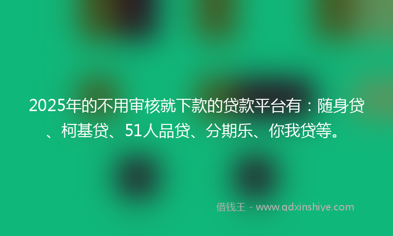 2025年的不用审核就下款的贷款平台有：随身贷、柯基贷、51人品贷、分期乐、你我贷等。