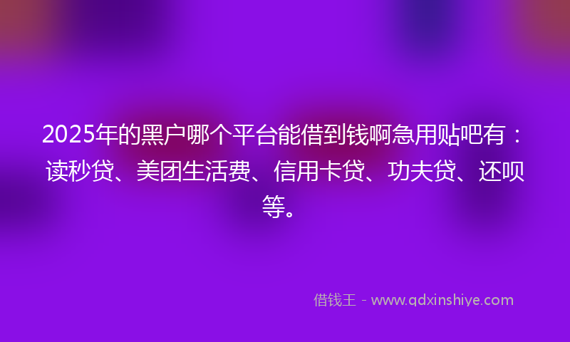2025年的黑户哪个平台能借到钱啊急用贴吧有：读秒贷、美团生活费、信用卡贷、功夫贷、还呗等。