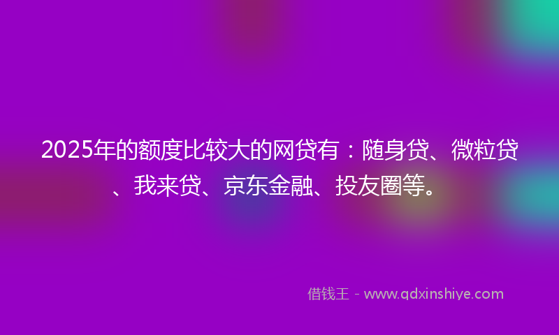 2025年的额度比较大的网贷有：随身贷、微粒贷、我来贷、京东金融、投友圈等。