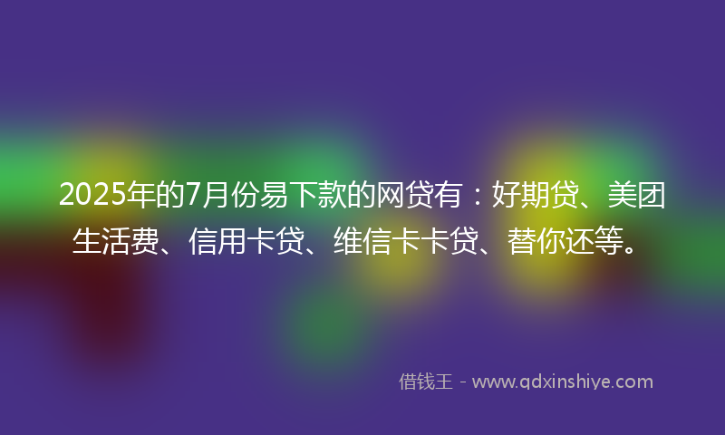2025年的7月份易下款的网贷有:好期贷、美团生活费、信用卡贷、维信卡卡贷、替你还等。