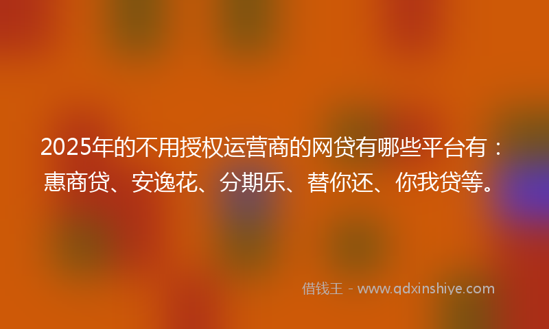 2025年的不用授权运营商的网贷有哪些平台有：惠商贷、安逸花、分期乐、替你还、你我贷等。