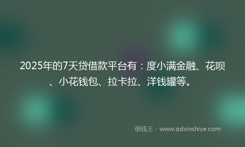 2025年的7天贷借款平台有:度小满金融、花呗、小花钱包、拉卡拉、洋钱罐等。