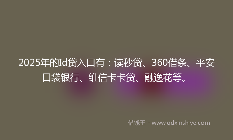 2025年的Id贷入口有：读秒贷、360借条、平安口袋银行、维信卡卡贷、融逸花等。