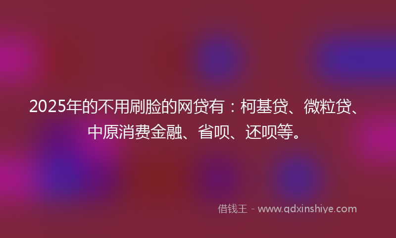 2025年的不用刷脸的网贷有：柯基贷、微粒贷、中原消费金融、省呗、还呗等。