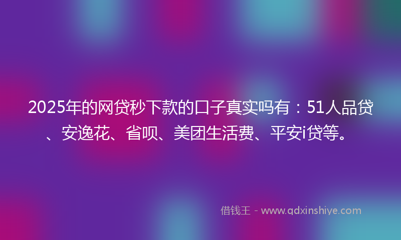 2025年的网贷秒下款的口子真实吗有：51人品贷、安逸花、省呗、美团生活费、平安i贷等。
