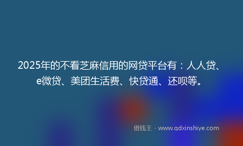 2025年的不看芝麻信用的网贷平台有：人人贷、e微贷、美团生活费、快贷通、还呗等。