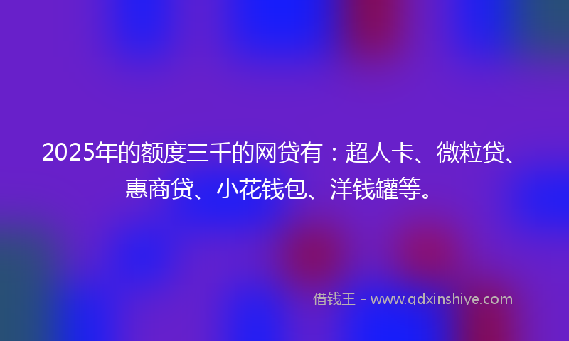 2025年的额度三千的网贷有：超人卡、微粒贷、惠商贷、小花钱包、洋钱罐等。