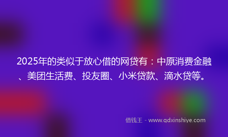 2025年的类似于放心借的网贷有：中原消费金融、美团生活费、投友圈、小米贷款、滴水贷等。