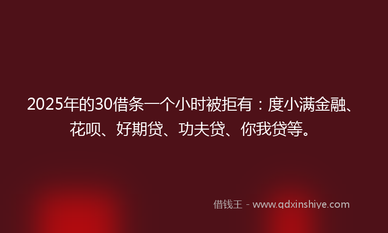 2025年的30借条一个小时被拒有：度小满金融、花呗、好期贷、功夫贷、你我贷等。