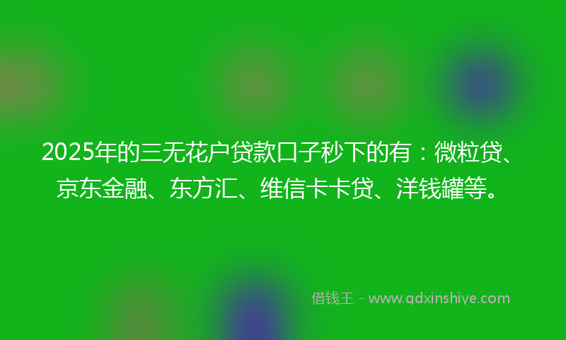 2025年的三无花户贷款口子秒下的有：微粒贷、京东金融、东方汇、维信卡卡贷、洋钱罐等。