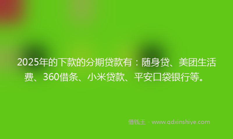 2025年的下款的分期贷款有：随身贷、美团生活费、360借条、小米贷款、平安口袋银行等。