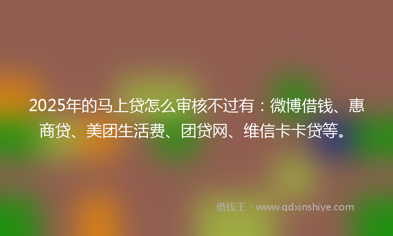 2025年的马上贷怎么审核不过有：微博借钱、惠商贷、美团生活费、团贷网、维信卡卡贷等。