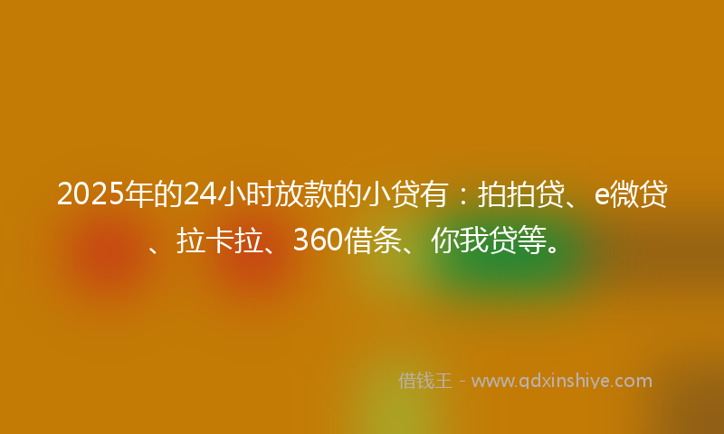 2025年的24小时放款的小贷有：拍拍贷、e微贷、拉卡拉、360借条、你我贷等。