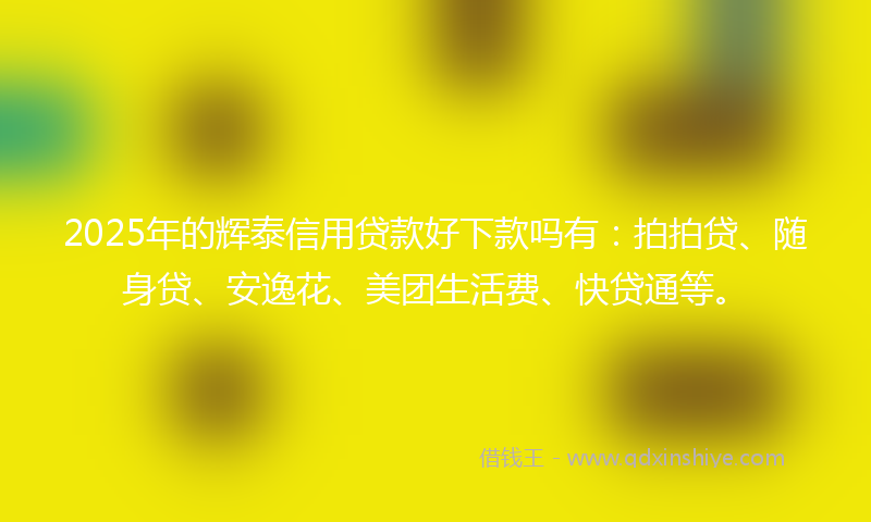 2025年的辉泰信用贷款好下款吗有：拍拍贷、随身贷、安逸花、美团生活费、快贷通等。