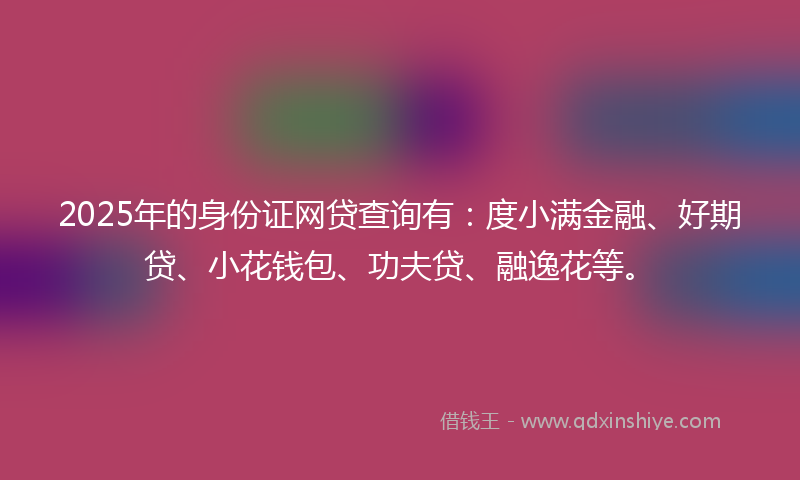 2025年的身份证网贷查询有：度小满金融、好期贷、小花钱包、功夫贷、融逸花等。