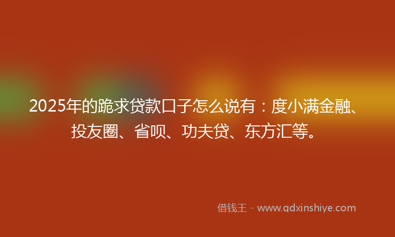 2025年的跪求贷款口子怎么说有：度小满金融、投友圈、省呗、功夫贷、东方汇等。