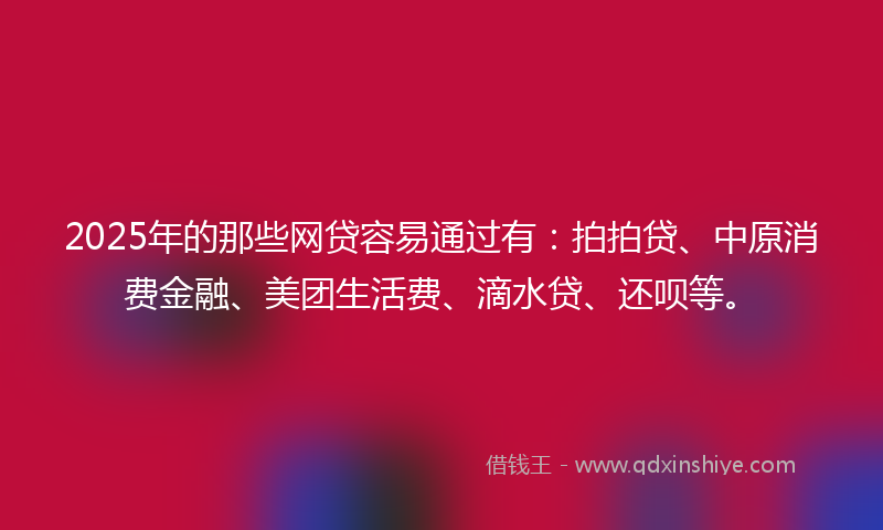 2025年的那些网贷容易通过有：拍拍贷、中原消费金融、美团生活费、滴水贷、还呗等。