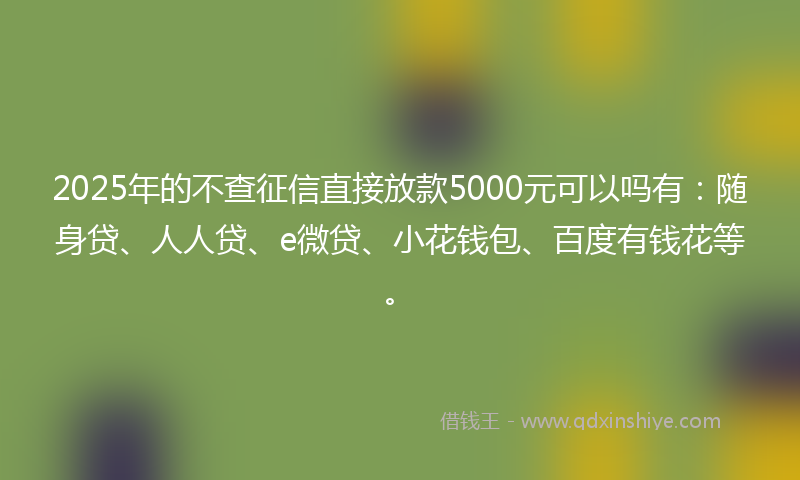 2025年的不查征信直接放款5000元可以吗有：随身贷、人人贷、e微贷、小花钱包、百度有钱花等。