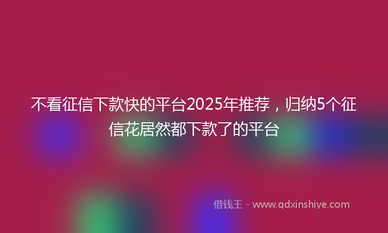 不看征信下款快的平台2025年推荐，归纳5个征信花居然都下款了的平台