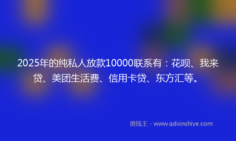 2025年的纯私人放款10000联系有：花呗、我来贷、美团生活费、信用卡贷、东方汇等。