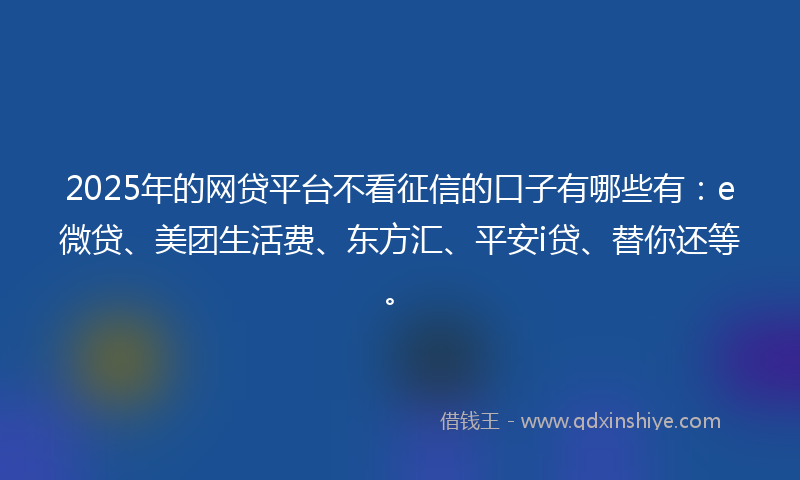 2025年的网贷平台不看征信的口子有哪些有：e微贷、美团生活费、东方汇、平安i贷、替你还等。