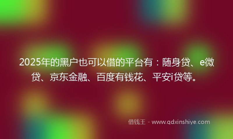 2025年的黑户也可以借的平台有:随身贷、e微贷、京东金融、百度有钱花、平安i贷等。