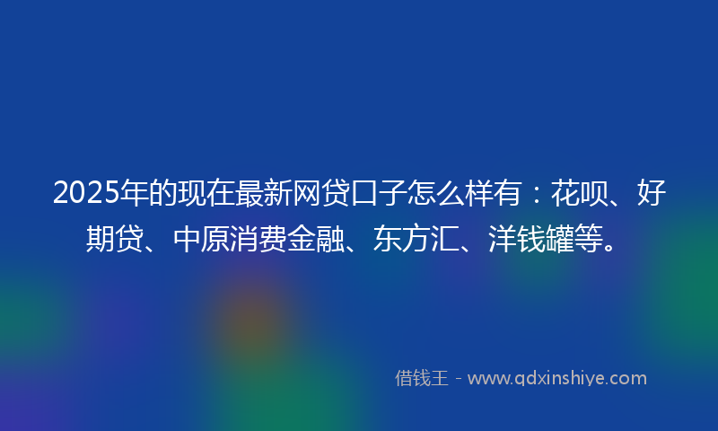 2025年的现在最新网贷口子怎么样有：花呗、好期贷、中原消费金融、东方汇、洋钱罐等。