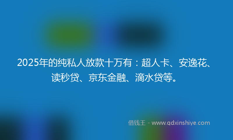 2025年的纯私人放款十万有：超人卡、安逸花、读秒贷、京东金融、滴水贷等。