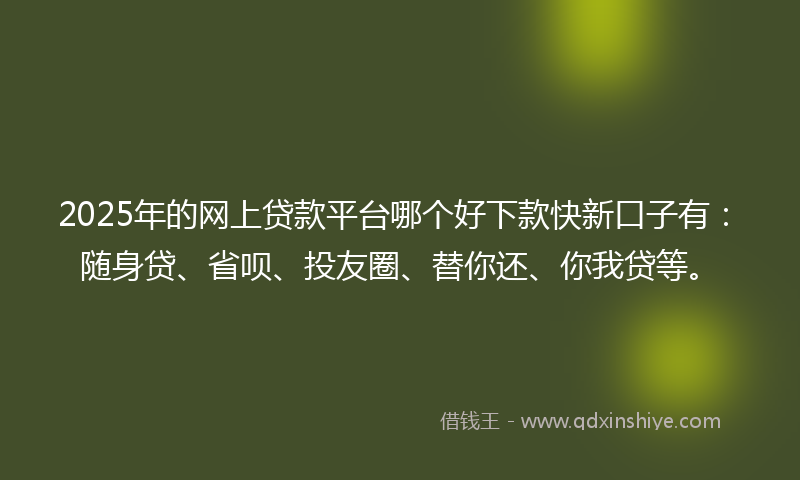 2025年的网上贷款平台哪个好下款快新口子有：随身贷、省呗、投友圈、替你还、你我贷等。