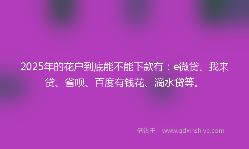 2025年的花户到底能不能下款有：e微贷、我来贷、省呗、百度有钱花、滴水贷等。