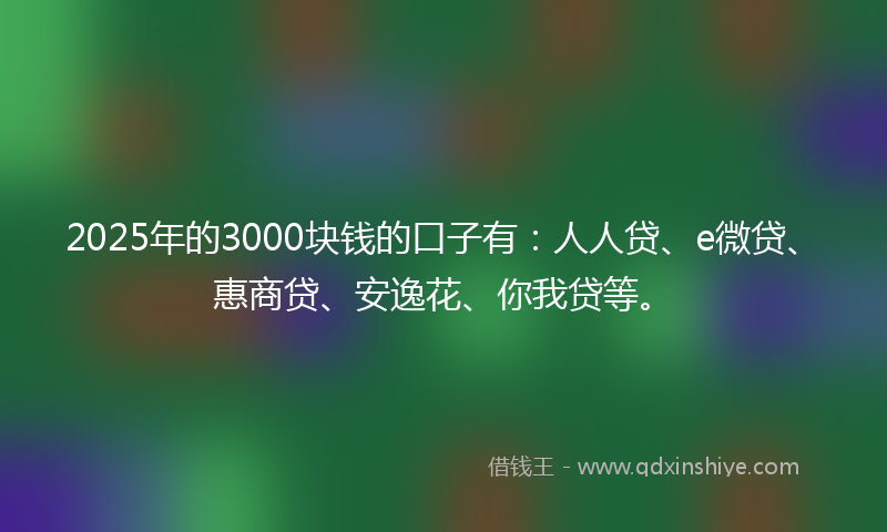 2025年的3000块钱的口子有：人人贷、e微贷、惠商贷、安逸花、你我贷等。