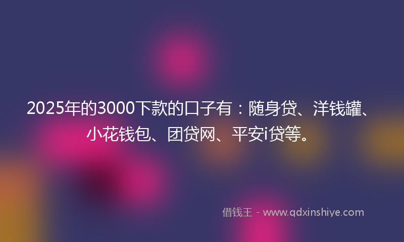 2025年的3000下款的口子有：随身贷、洋钱罐、小花钱包、团贷网、平安i贷等。