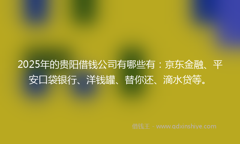 2025年的贵阳借钱公司有哪些有：京东金融、平安口袋银行、洋钱罐、替你还、滴水贷等。