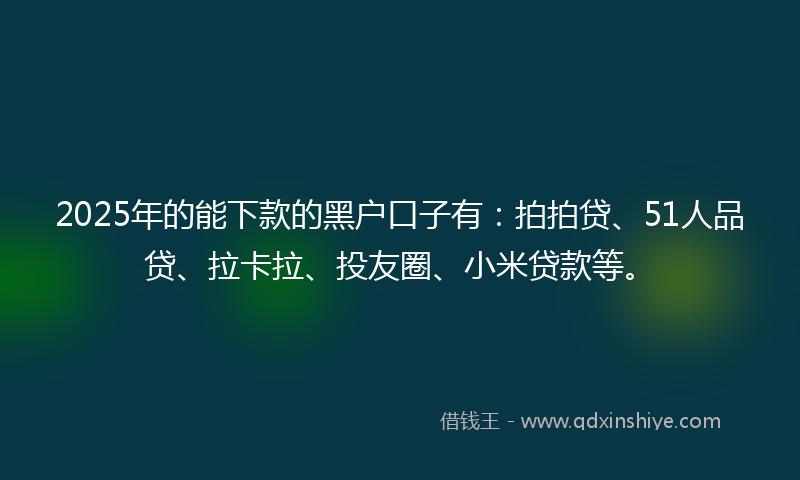 2025年的能下款的黑户口子有：拍拍贷、51人品贷、拉卡拉、投友圈、小米贷款等。