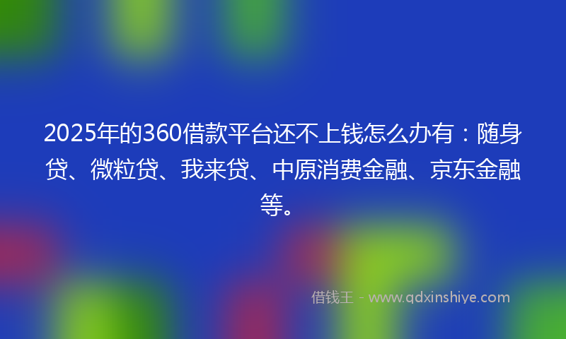 2025年的360借款平台还不上钱怎么办有：随身贷、微粒贷、我来贷、中原消费金融、京东金融等。
